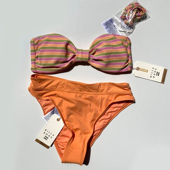 Billabong *NWT 2 Piece Bikini Top size M, Bottom size S Light Peach, Stripe - Picture 6 of 7